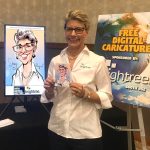 Stacy with Brightree digital caricature at expo