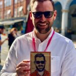 Man with classic caricature drawing